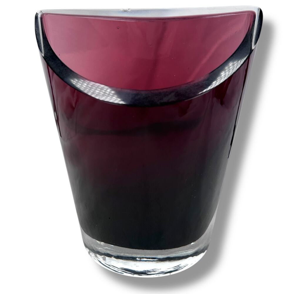 Vista Alegre Portugal Vase Amethyst Purple Glass Abstract Flat‎ Back Bowed Front